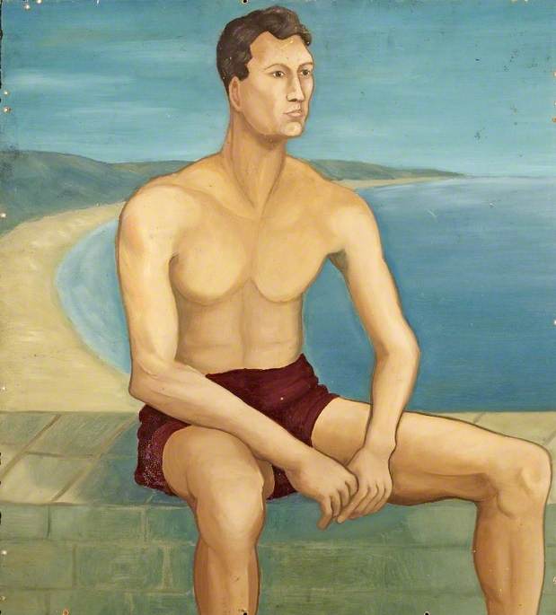 Portrait of a Seated Man Wearing Shorts, by the Coast