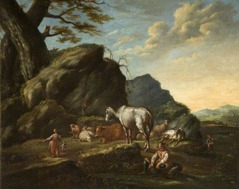 Landscape with Cattle, Goats and Figures
