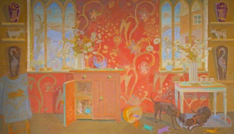 Large Interior (Red and Orange Room with Dogs)