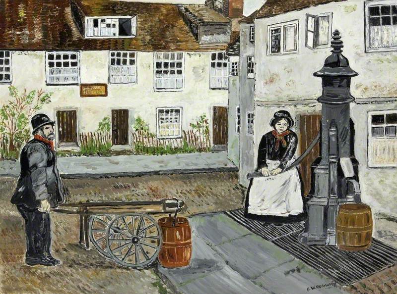 Ginny Pumphandle at the Conigre Pump in Upper Broadstreet, Trowbridge, Wiltshire, c.1900