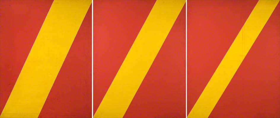 Three Yellow Diagonals on Red