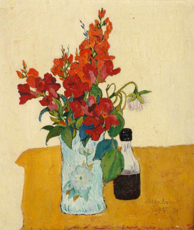 Vase with Flowers and Bottle