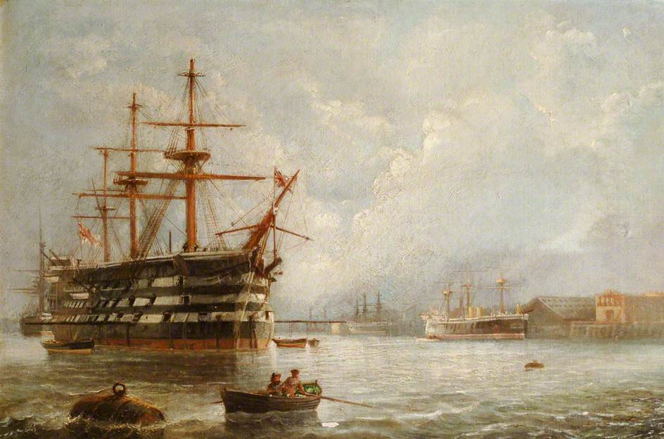 Portsmouth Harbour, Man-o-War in the Foreground