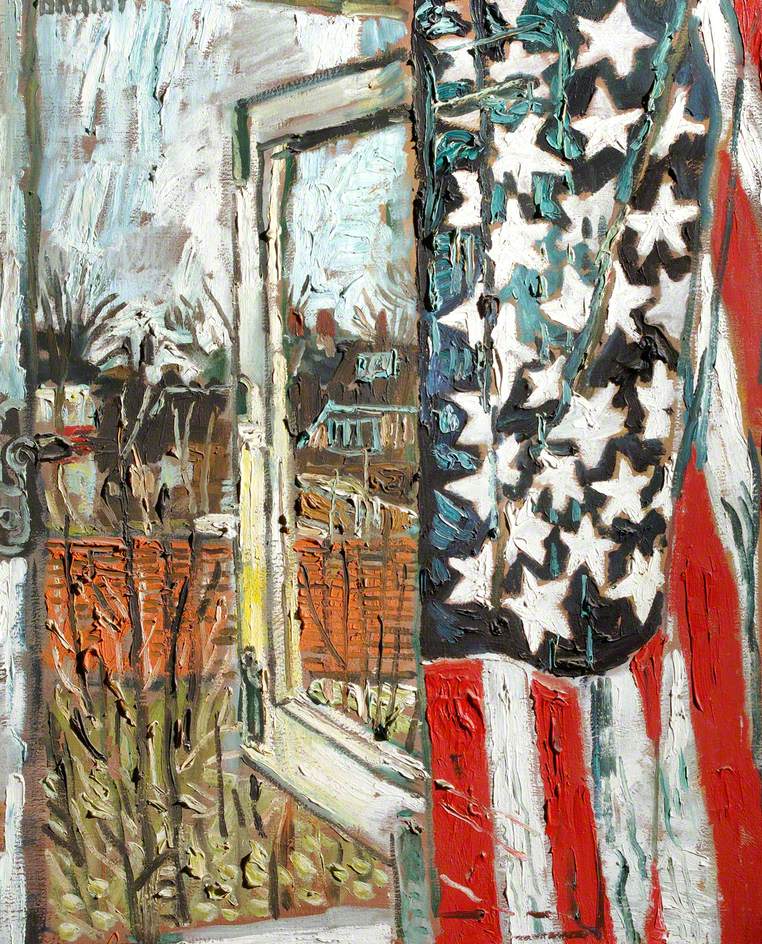 From the Coach House Window, Curtained with a 45 Star Flag