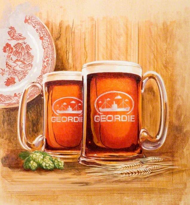 Two Geordie Glass Tankards and a Plate