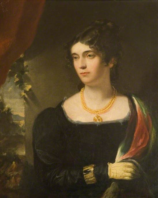 Portrait of a Woman in a Black Dress with a Gold Necklace