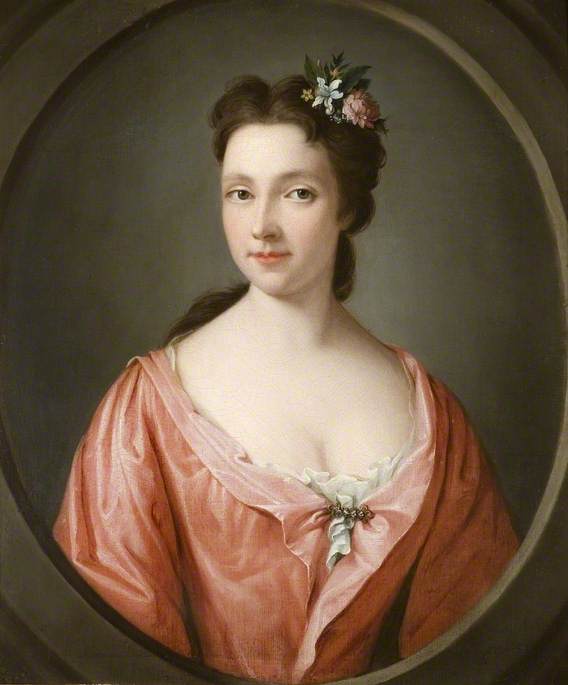 Portrait of a Woman in a Red Dress with Flowers in Her Hair