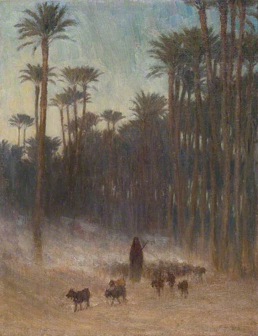 Arab Women under Palms with Goats
