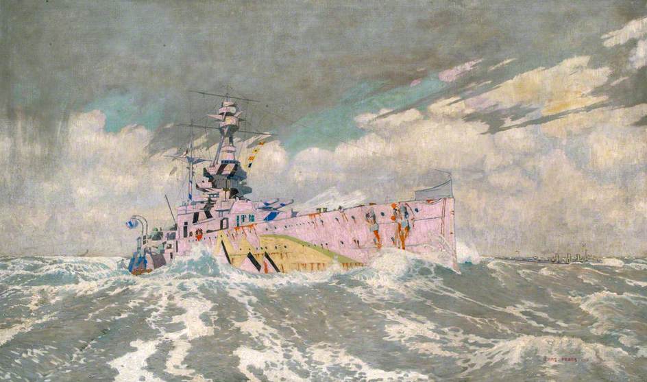 Dazzled, a Camouflaged Battleship HMS 'Ramillies' in a Gale of Wind