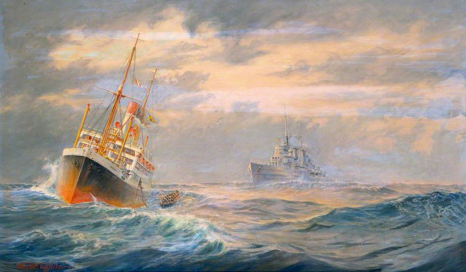 The 'Belfast' Boarding a German Merchant Ship