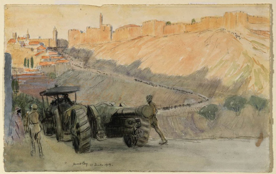 Mount Zion. A heavy battery on the road beneath Mount Zion, leading to the Jaffa Gate.