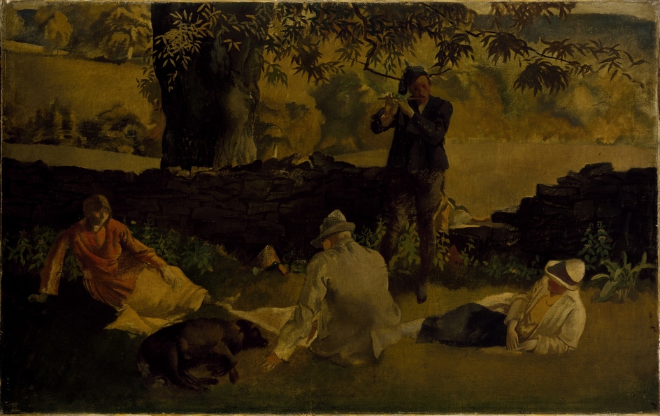 Landscape with Three Figures Picnicking by a Wall and a Boy Playing the Flute