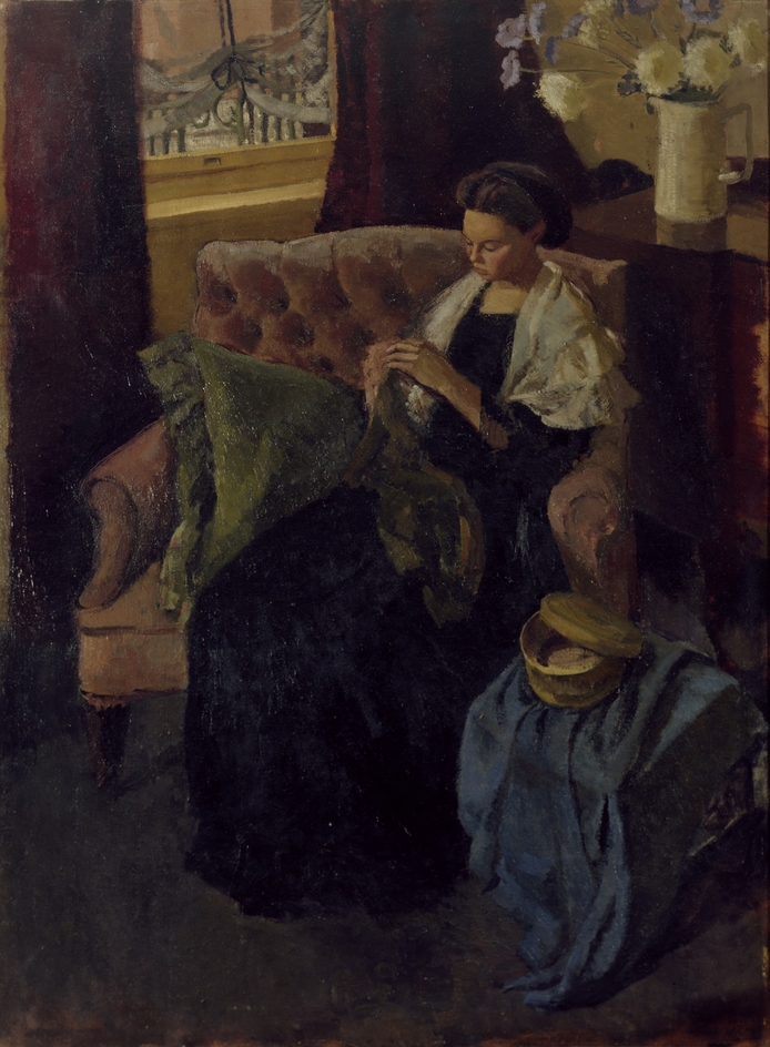 Domestic Employment: A Girl Seated in a Chair Sewing (Dodie Glass)