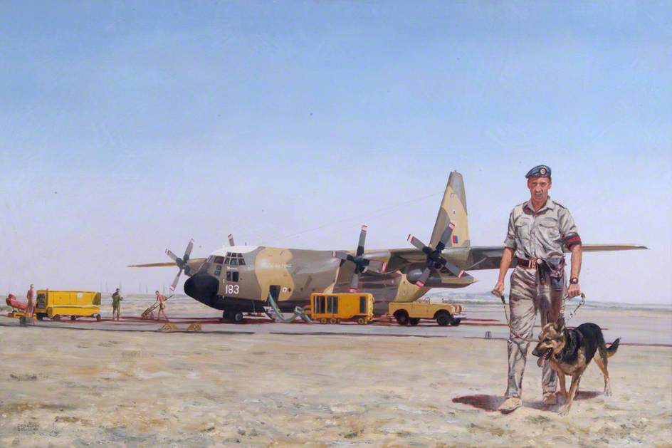 Hercules Aircraft and Dog Handler