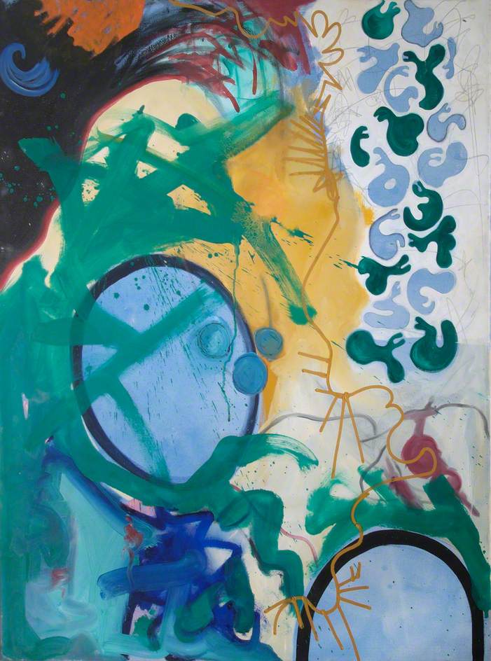 Light Blue Circles with Green and Yellow Art UK