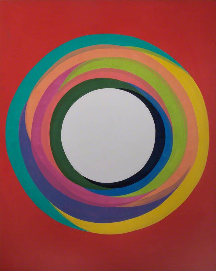 White Centre Circle on Red with Coloured Rings