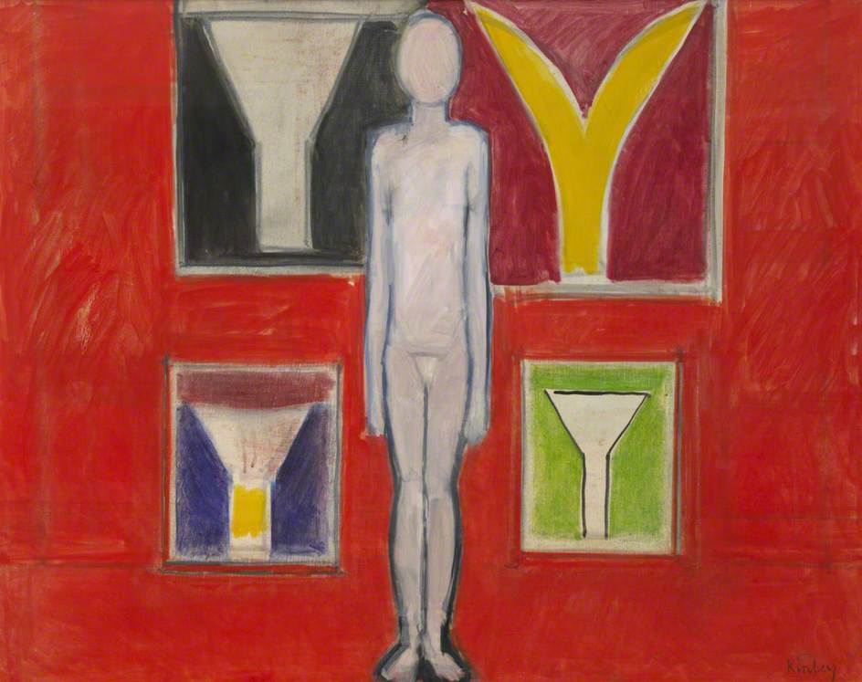Figure with a Wall of Paintings (Red)