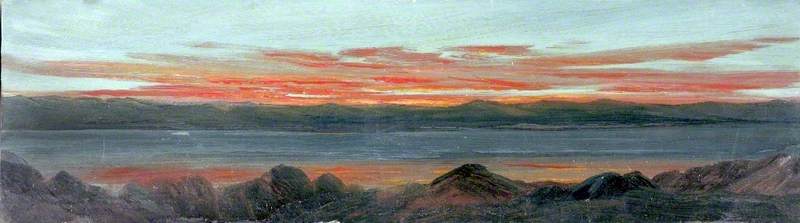 Landscape with a Lake Surrounded by Mountains at Sunset