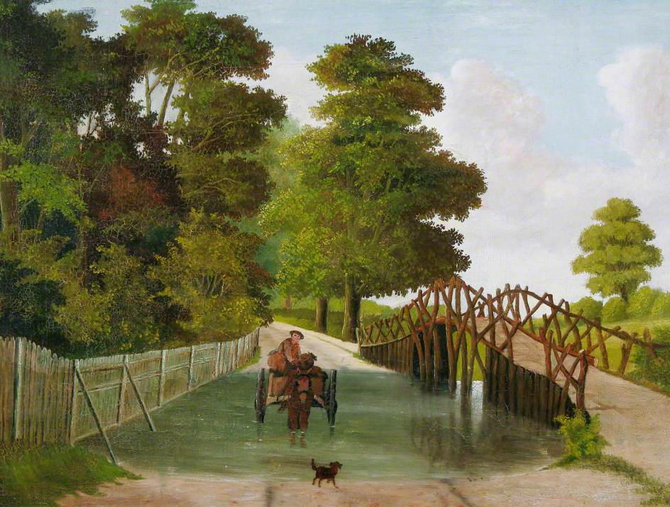 Costessey Stick Bridge, Norfolk, and Ford with Pony and Trap Crossing