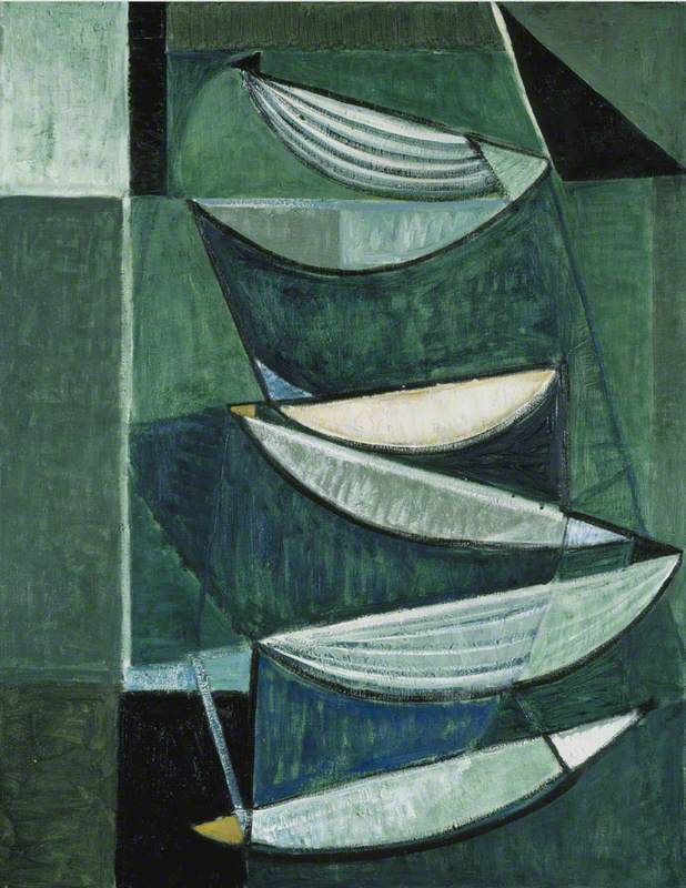 Black and White Movement on Blue and Green II