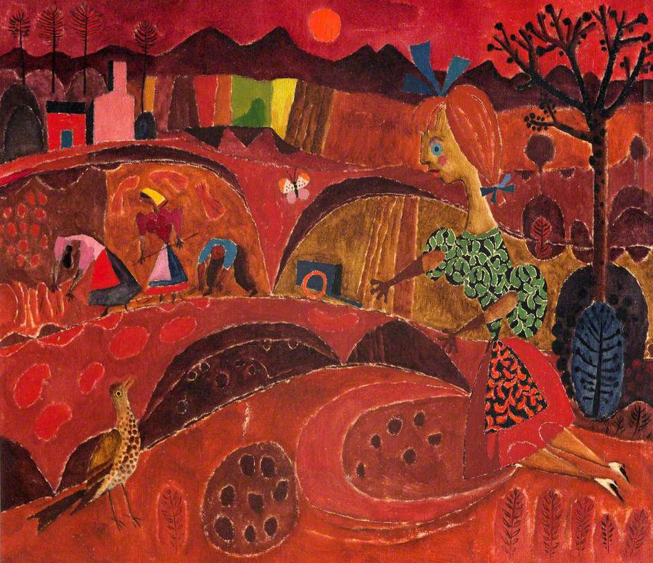 Girl and Bird in a Red Landscape*