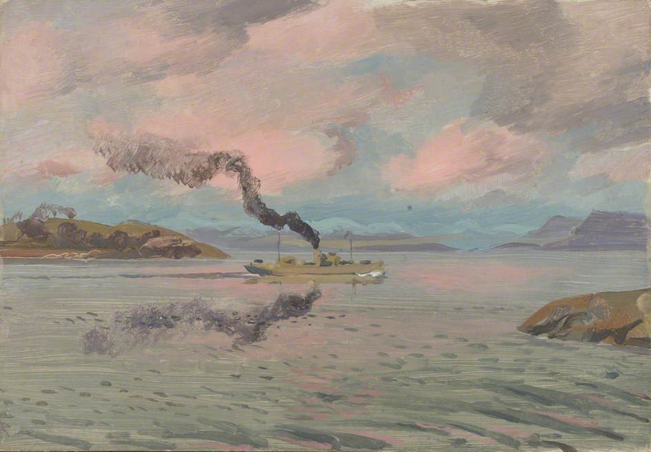 The End of the Journey: A Merchant Vessel Entering the Clyde at Sunrise