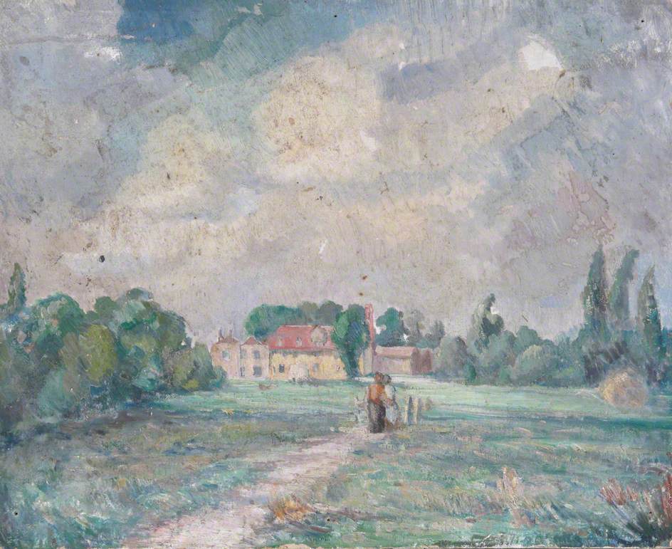 A House in the Country with Two Figures on a Path