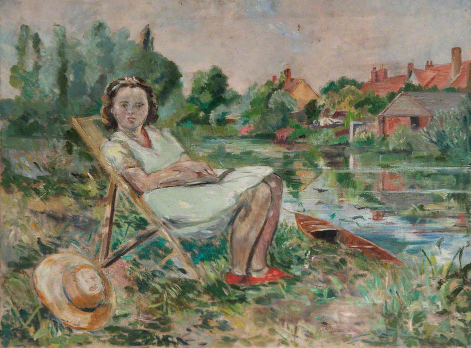 A Girl in a Deckchair by a Riverbank