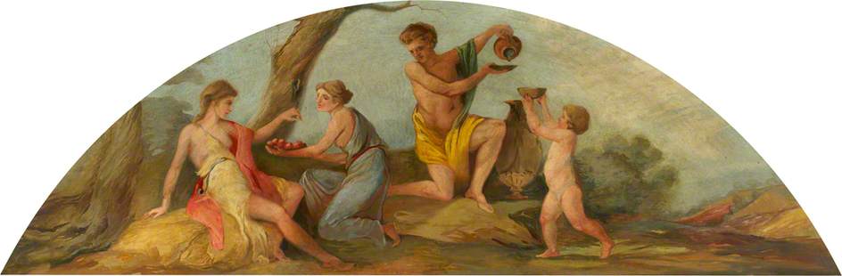 Ceiling Lunette: A Maiden Offering another Fruit, and a Young Man and a Puttto with Wine Vessels