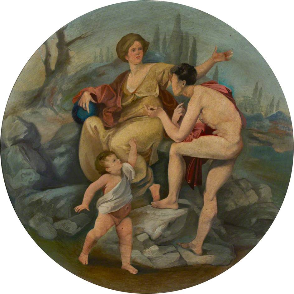 Ceiling Roundel: A Young Man (Oedipus) Interrogating a Young Woman Addressed by a Putto