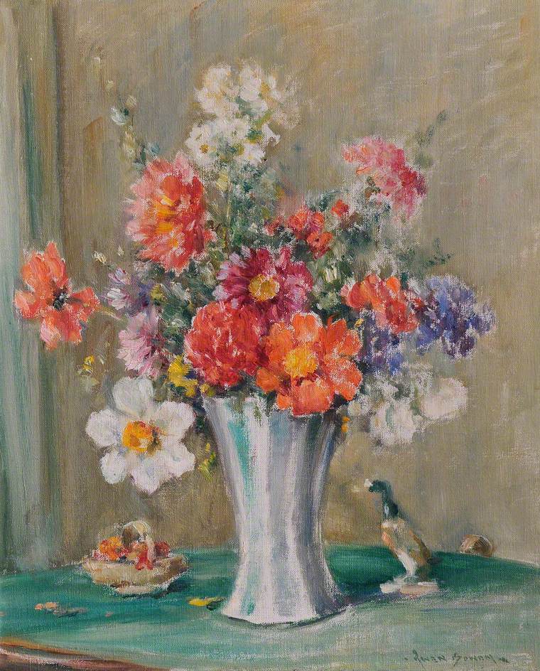 Still Life Study of Flowers in a Vase with a Beswick Duck | Art UK