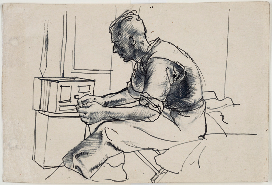 Soldier Seated on Bed