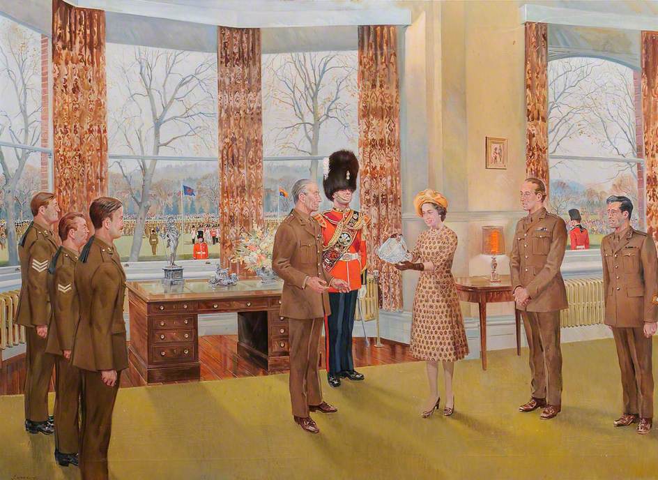 HM Queen Elizabeth II Presenting a Crystal Rose Bowl to the Regiment