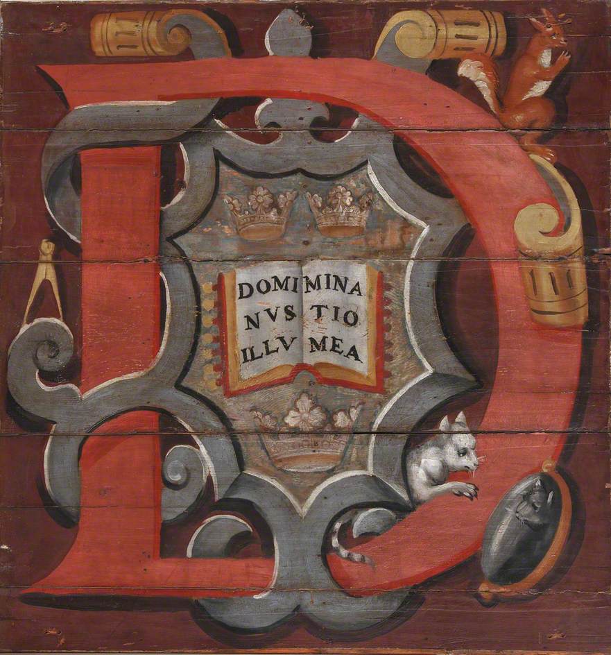 Historiated Letter 'D' in Ceiling Panel