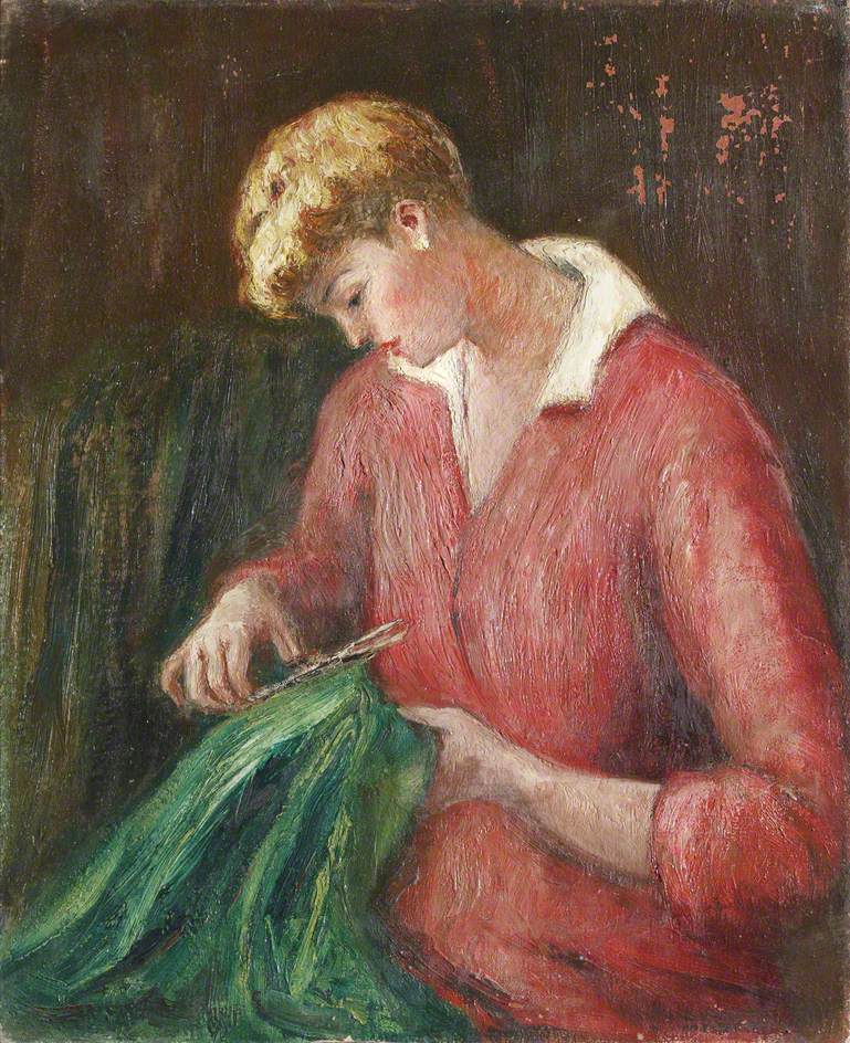 Portrait of a Lady in Red Cutting Cloth