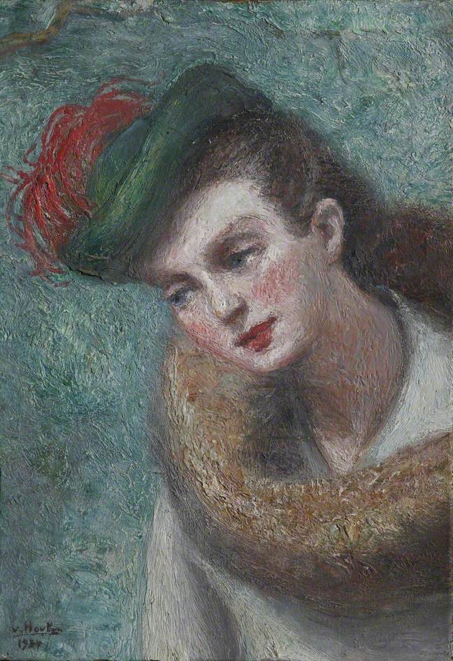 Portrait of a Lady in a Green Hat with a Feather