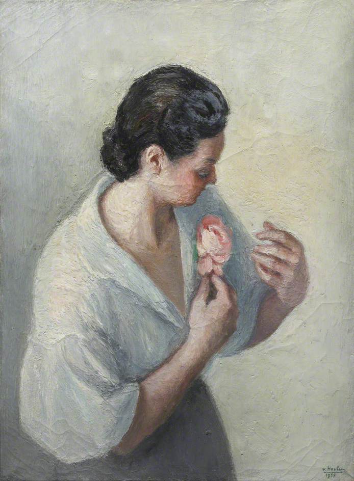 Portrait of a Lady in a White Blouse with a Red Rose