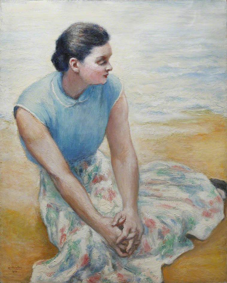 Portrait of a Lady in a Blue Floral Skirt on a Beach