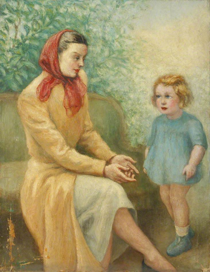 Mother with a Red Headscarf and Child