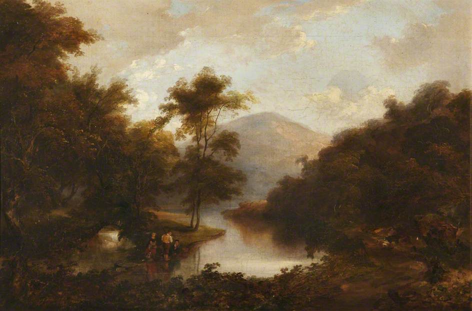 Figures by a River in a Mountainous Landscape