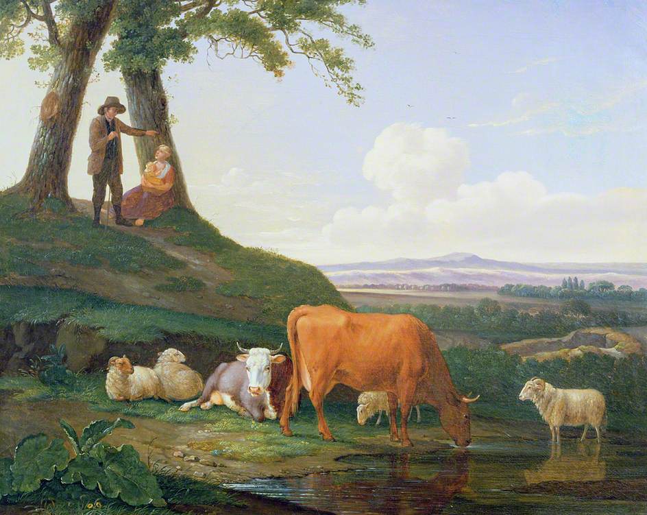 Cow, Sheep, Shepherd