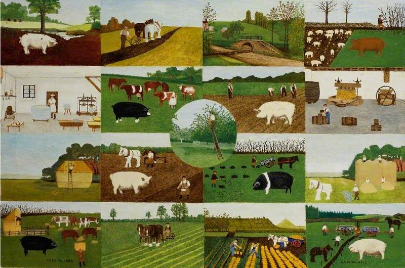 Composite of 17 images: Blake's Farm, Oakhill; Cockmill Farm, Pilton, c.1935