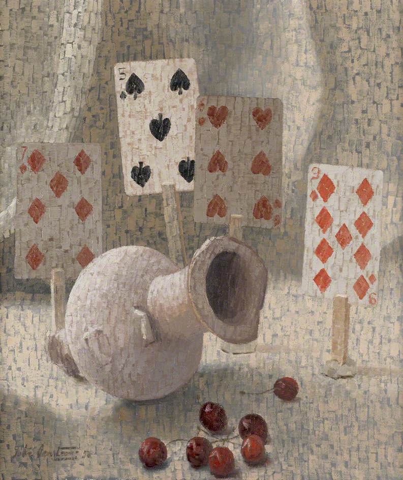 Still Life of Playing Cards, Red Cherries and Egyptian Marble Vase