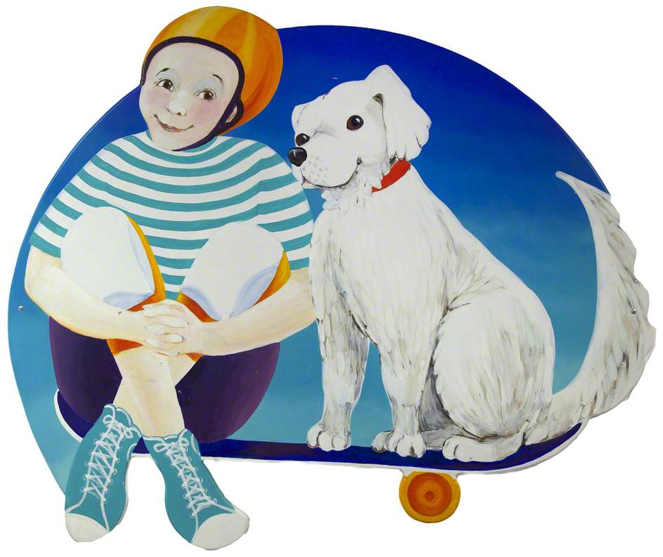 Boy and Dog on a Skateboard