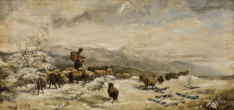 Winter Scene with a Shepherd and Sheep