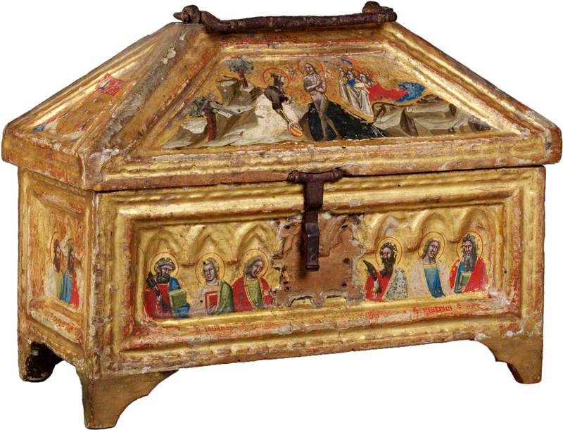 The Baptism of Christ (casket lid, front); Saint Peter, Saint John the Evangelist, Saint Matthew and Two Unknown Saints (casket, front)