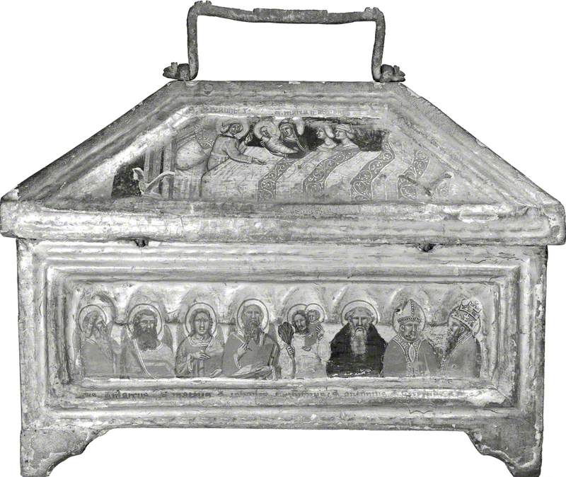 The Virgin and Saint Elizabeth with the Infant Saint John (casket lid, back); The Four Evangelists with Saint Christopher, Saint Anthony Abbot, Saint Liberius (casket, back)