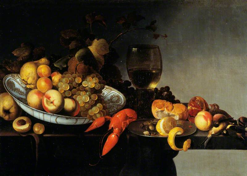 still life with fruit and lobster