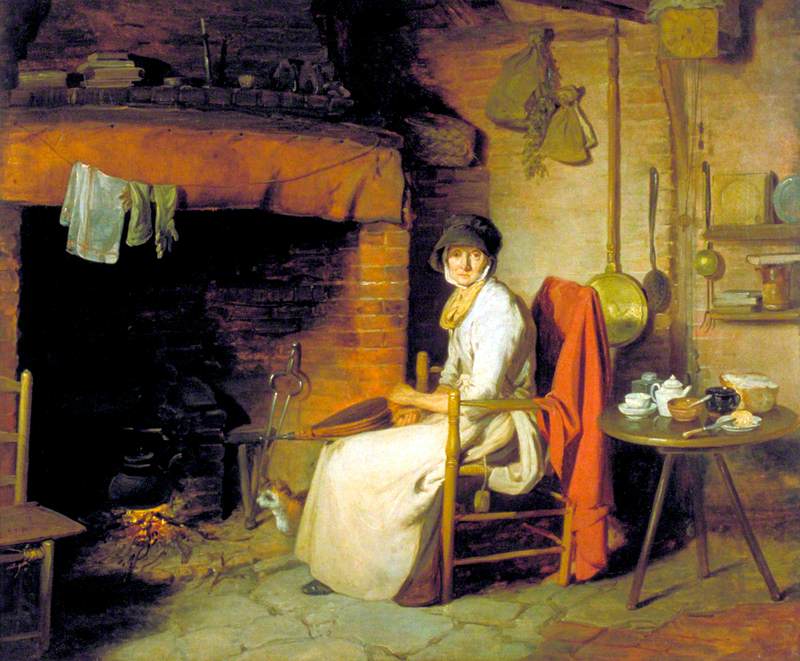 A Cottage Interior: An Old Woman Preparing Tea
