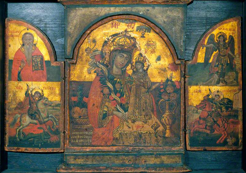 Icon with the Mother of God of the Rose and Saints